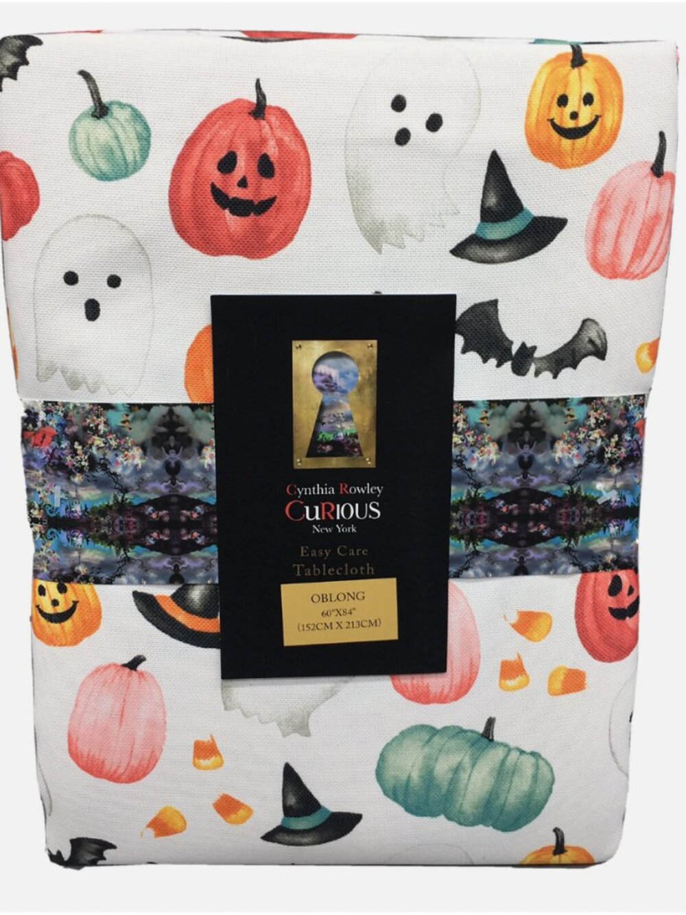 Cynthia Rowley Halloween Tablecloth 60x84 Witch Pumpkin Candy Corn Ghost CUTE